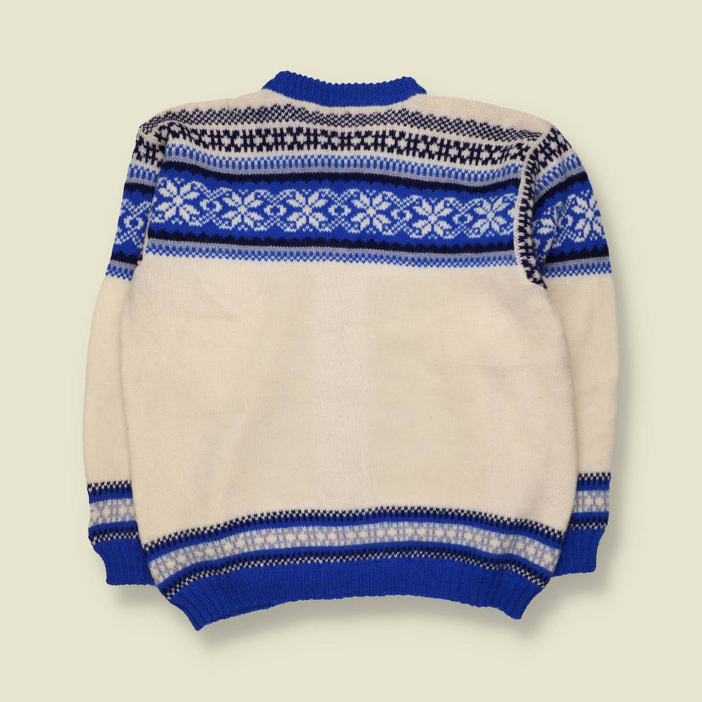 1960s/70s | Troll | Norwegian Wool Cardigan | Cream & Blue - L
