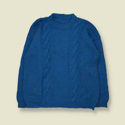 1970s | Handknit Fleck Wool Cable Jumper | Cobalt Blue - L