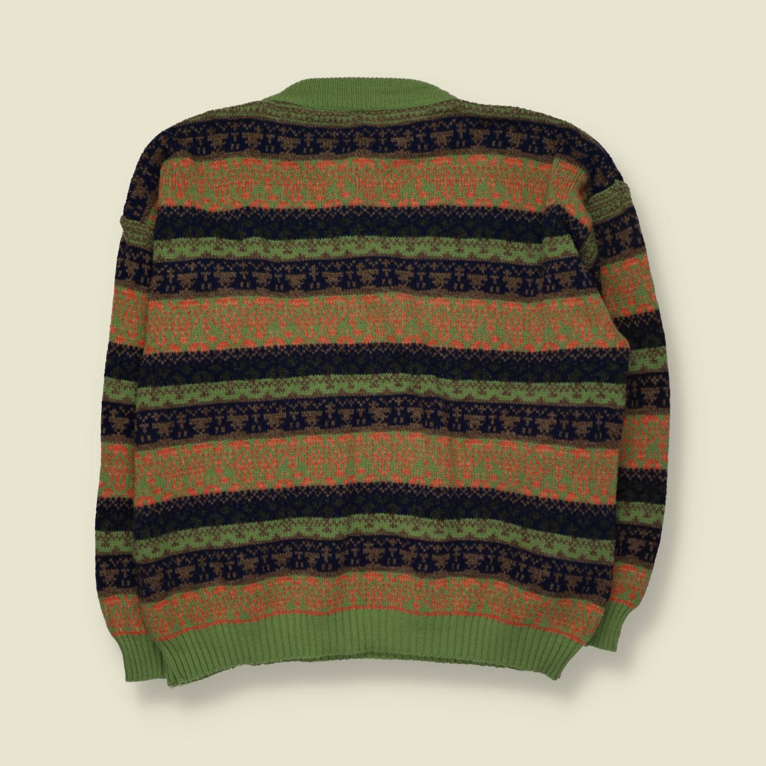1980s | Wool Blend Fair Isle Jumper | Green Multi - XXL