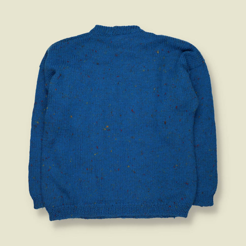 1970s | Handknit Fleck Wool Cable Jumper | Cobalt Blue - L