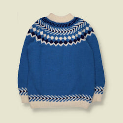 1970s | Handknit Wool Nordic Yoke Jumper | Blue & Cream - S