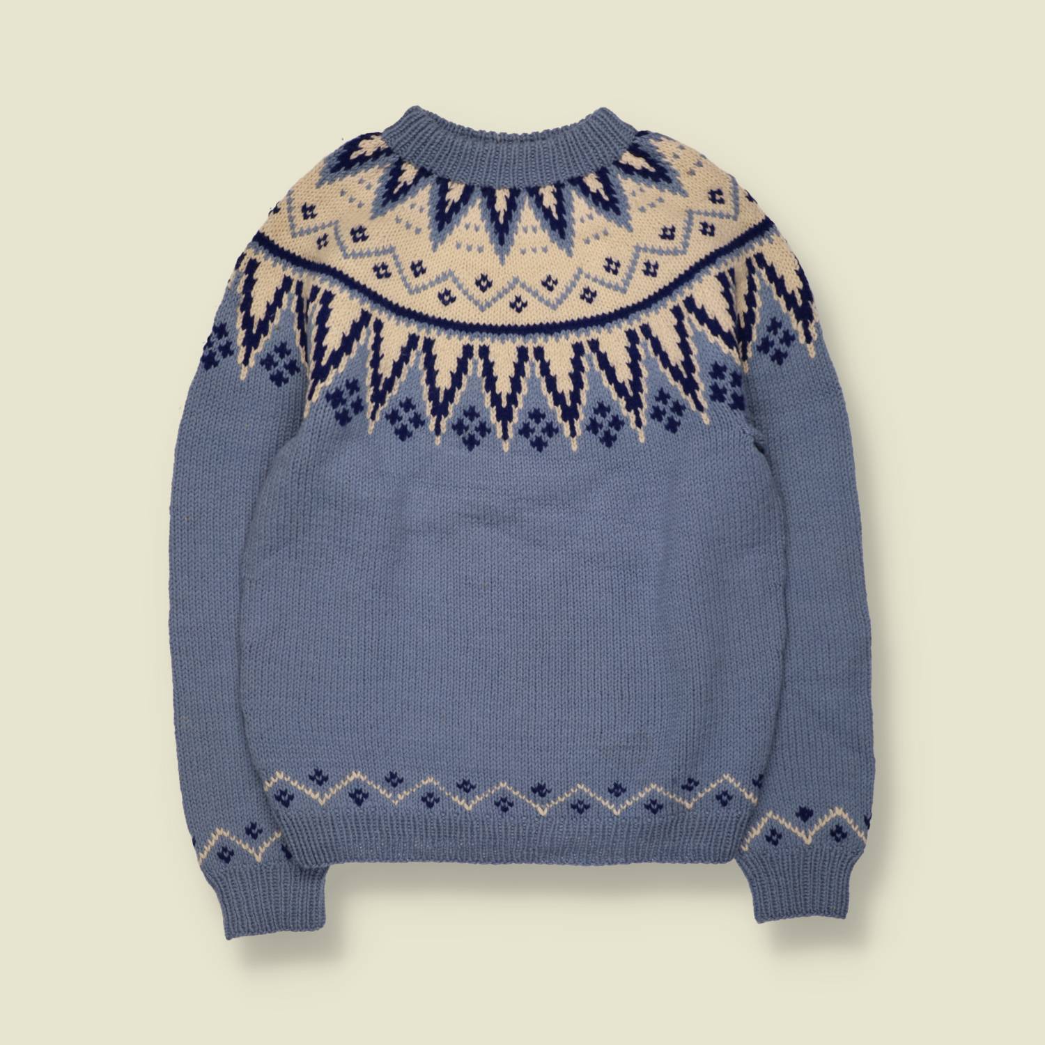 1960s | Nordic Wool Yoke Jumper | Blue & Cream, Made in Oslo - XXS