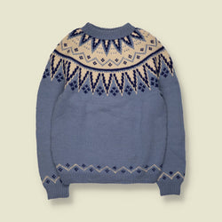 1960s | Nordic Wool Yoke Jumper | Blue & Cream, Made in Oslo - XXS