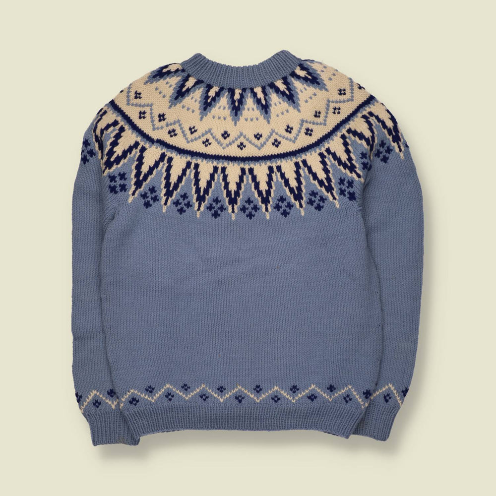 1960s | Nordic Wool Yoke Jumper | Blue & Cream, Made in Oslo - XXS