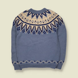 1960s | Nordic Wool Yoke Jumper | Blue & Cream, Made in Oslo - XXS