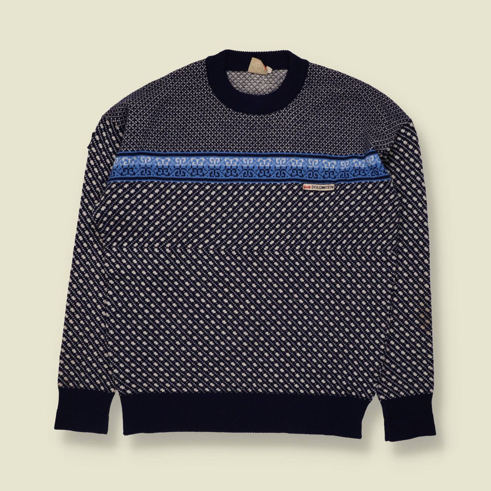 1970s | Pull Dolomiten | Wool Acrylic Ski Jumper | Navy & White - S