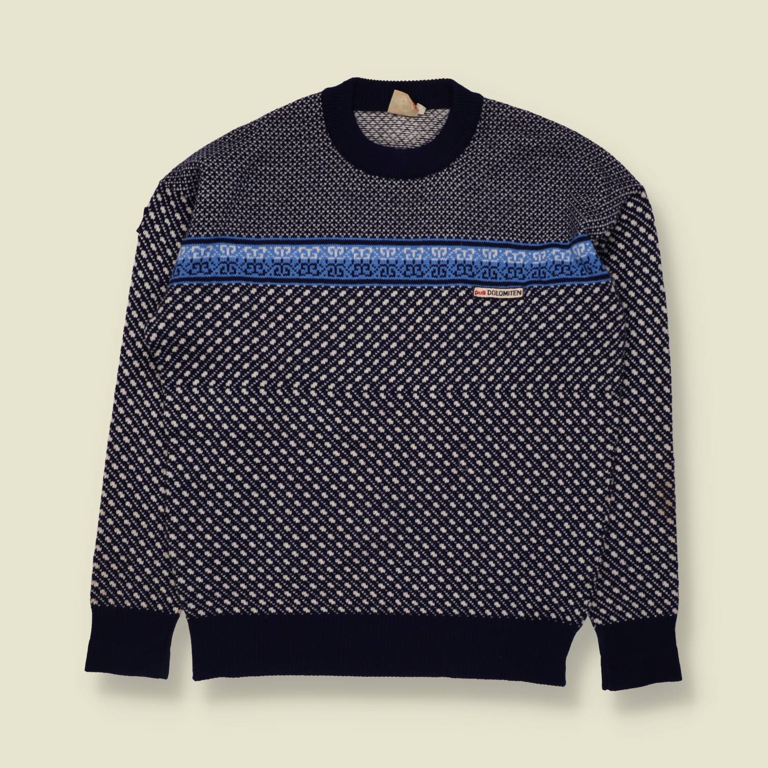 1970s | Pull Dolomiten | Wool Acrylic Ski Jumper | Navy & White - S