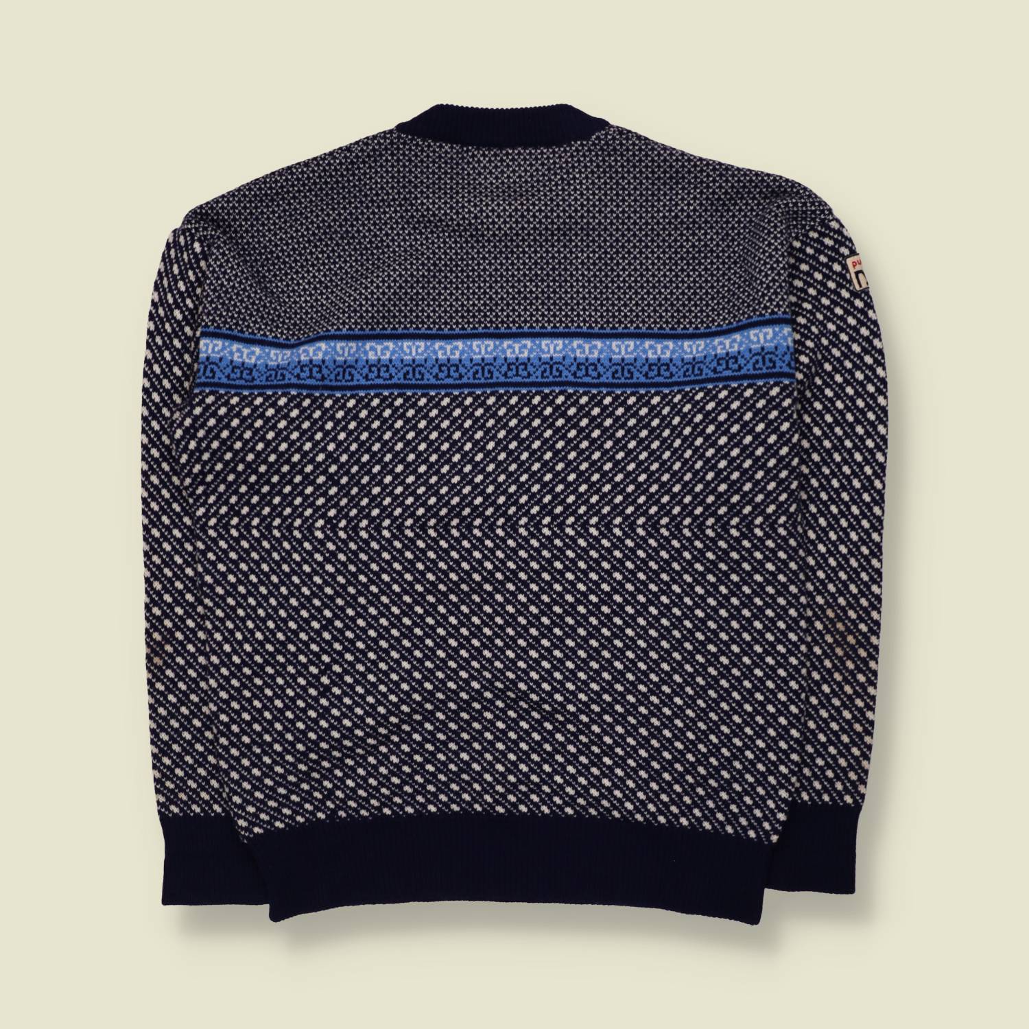 1970s | Pull Dolomiten | Wool Acrylic Ski Jumper | Navy & White - S