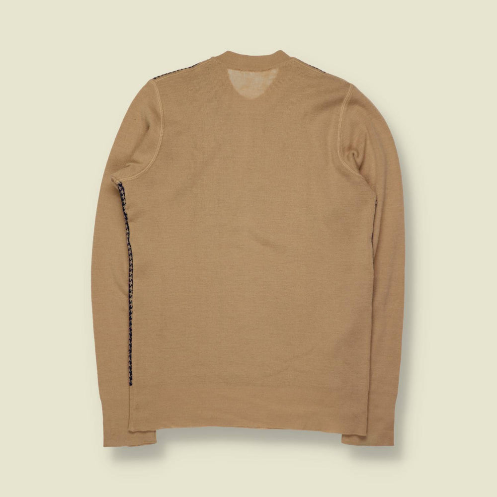 1970s | Wool Blend Houndstooth Panel Jumper | Camel & Navy - XXS