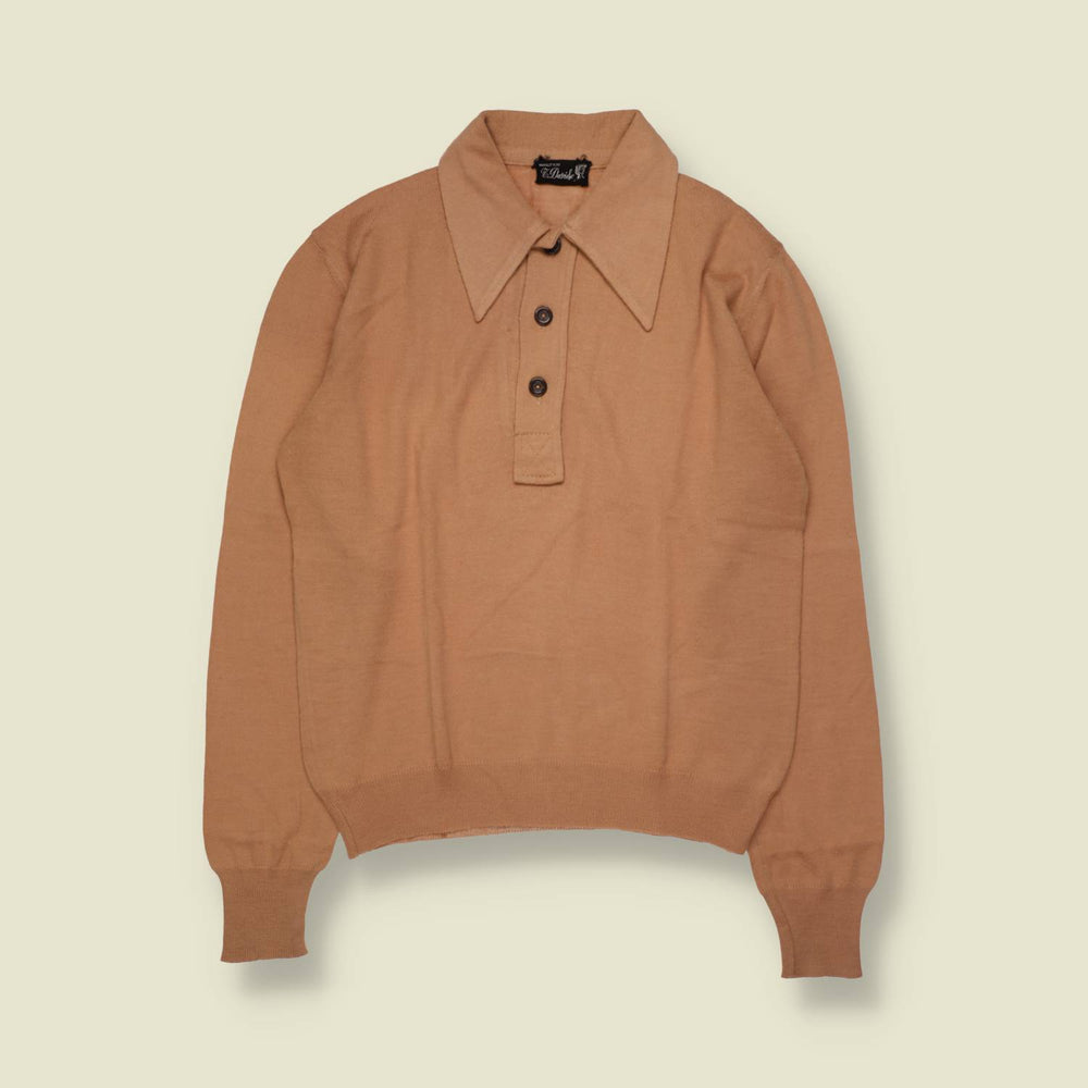 1970s | T Davide | Wool Blend Knit Polo | Camel - XS