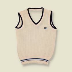 1970s | MK | Wool Blend Cricket Style Tank Top | Cream & Navy - XXS