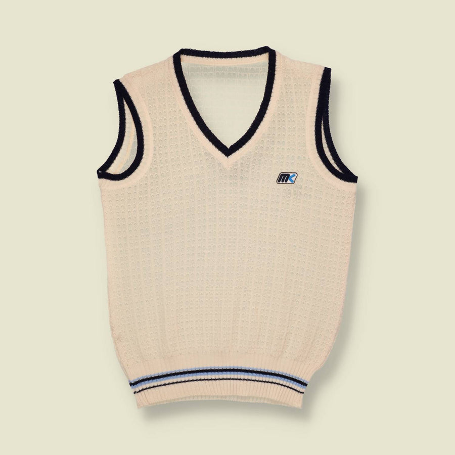 1970s | MK | Wool Blend Cricket Style Tank Top | Cream & Navy - XXS
