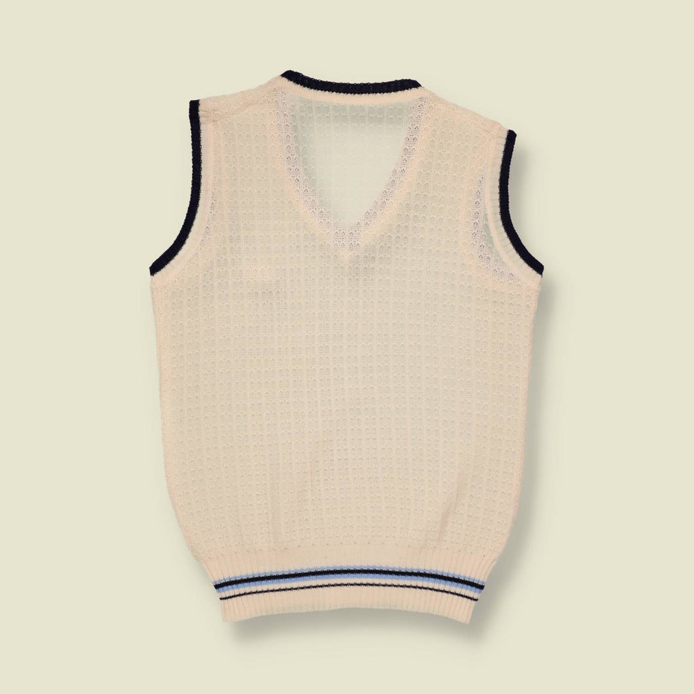 1970s | MK | Wool Blend Cricket Style Tank Top | Cream & Navy - XXS