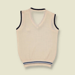1970s | MK | Wool Blend Cricket Style Tank Top | Cream & Navy - XXS