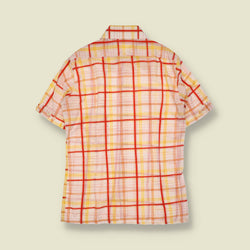 1970s | Cotton Blend Check Short Sleeve Shirt | Cream, Red & Yellow - S
