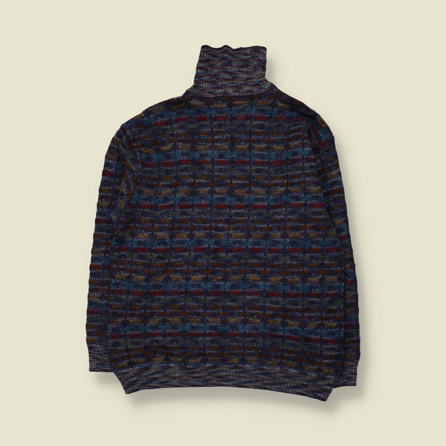 1980s | College by Marlazzoni | Wool Acrylic Quarter Zip Jumper | Blue Multi - M
