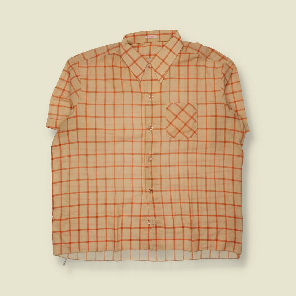 1970s | Cotton Poly Blend Check Short Sleeve Shirt | Tan & Rust - 3XL