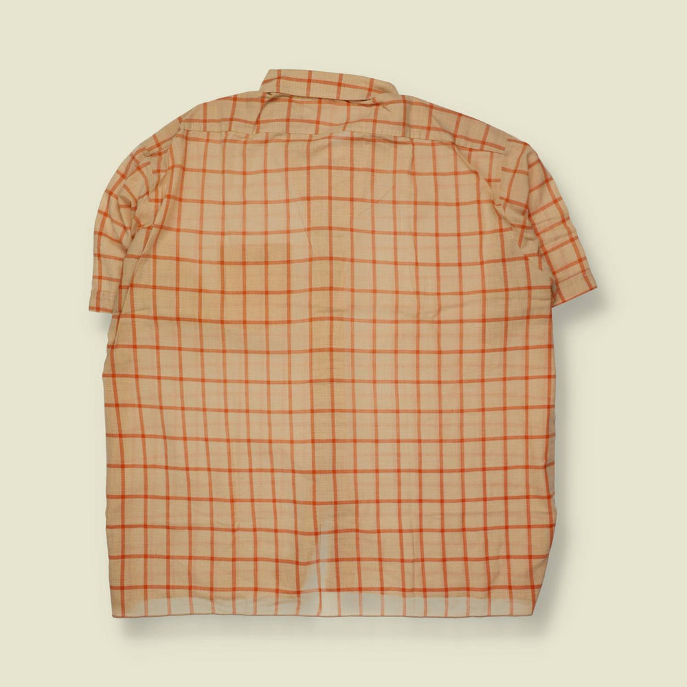 1970s | Cotton Poly Blend Check Short Sleeve Shirt | Tan & Rust - 3XL