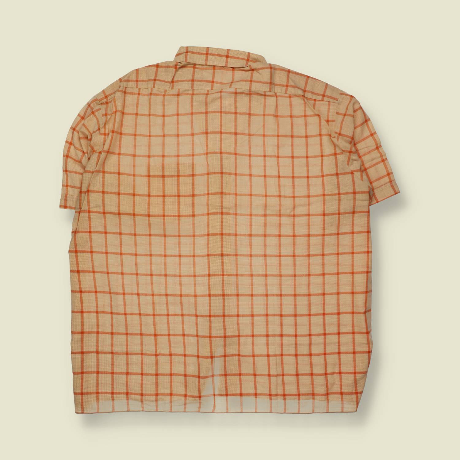 1970s | Cotton Poly Blend Check Short Sleeve Shirt | Tan & Rust - 3XL