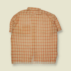 1970s | Cotton Poly Blend Check Short Sleeve Shirt | Tan & Rust - 3XL