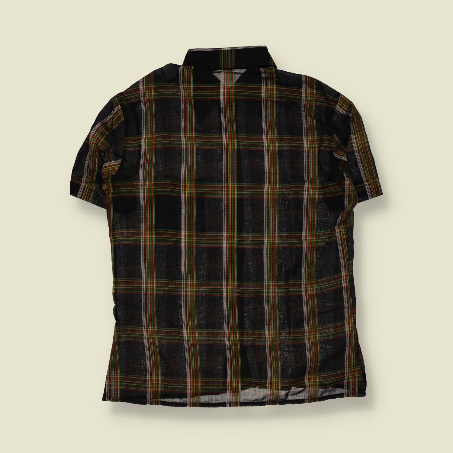 1970s | Cotton Blend Check Short Sleeve Shirt | Black Multi - S