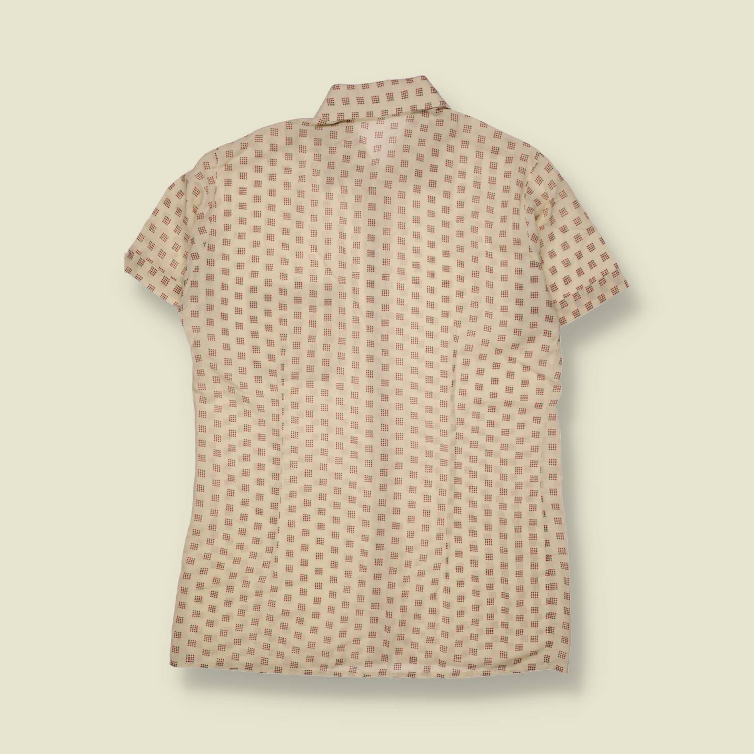 1970s | Cotton Blend Dot Grid Short Sleeve Shirt | Cream Multi - M