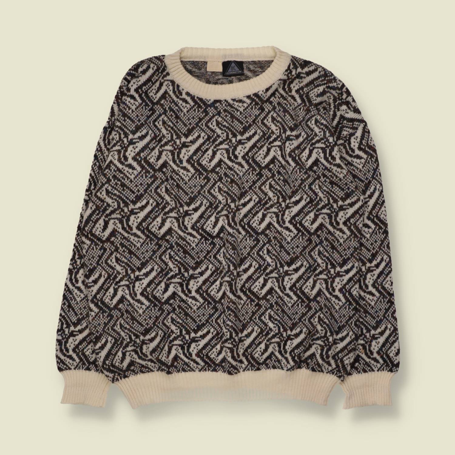 1980s | Kennington | Abstract Zigzag Knit Jumper | Cream Multi - XL