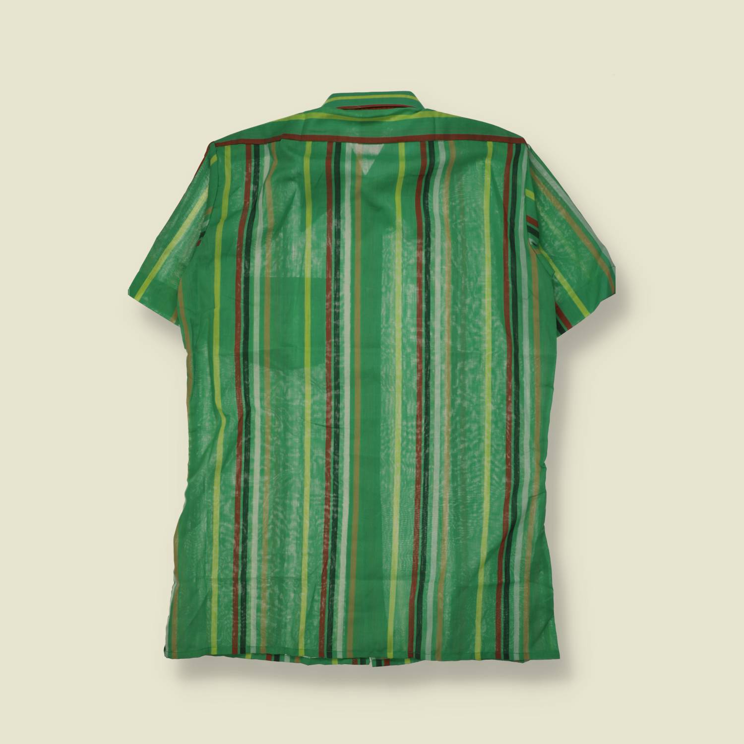 1970s | Top Six | Poly Cotton Striped Short Sleeve Shirt | Green Multi - M