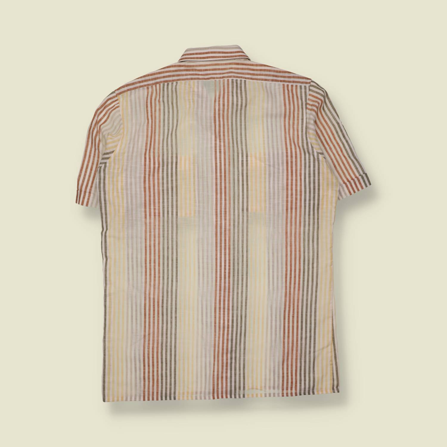 1970s | Cotton Blend Striped Two-Pocket Short Sleeve Shirt | Multi - M