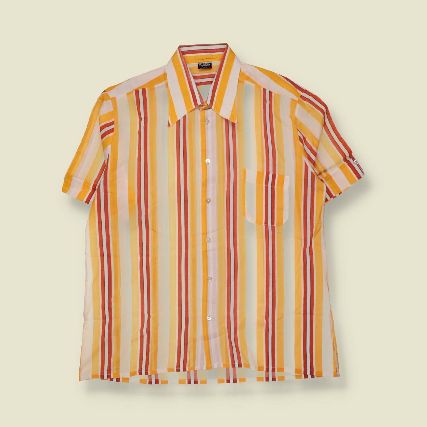 1970s | Exclusiv | Cotton Striped Short Sleeve Shirt | Yellow Multi - L