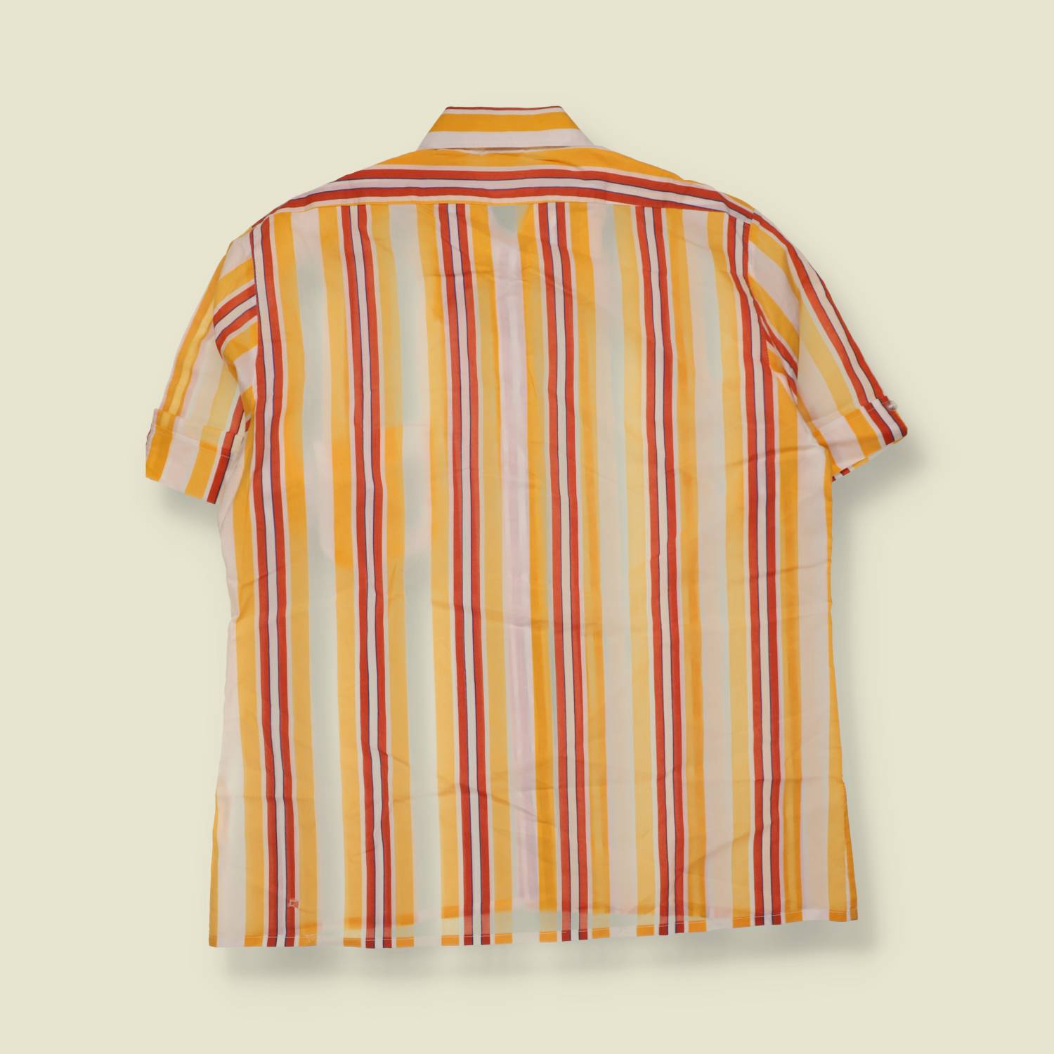 1970s | Exclusiv | Cotton Striped Short Sleeve Shirt | Yellow Multi - L