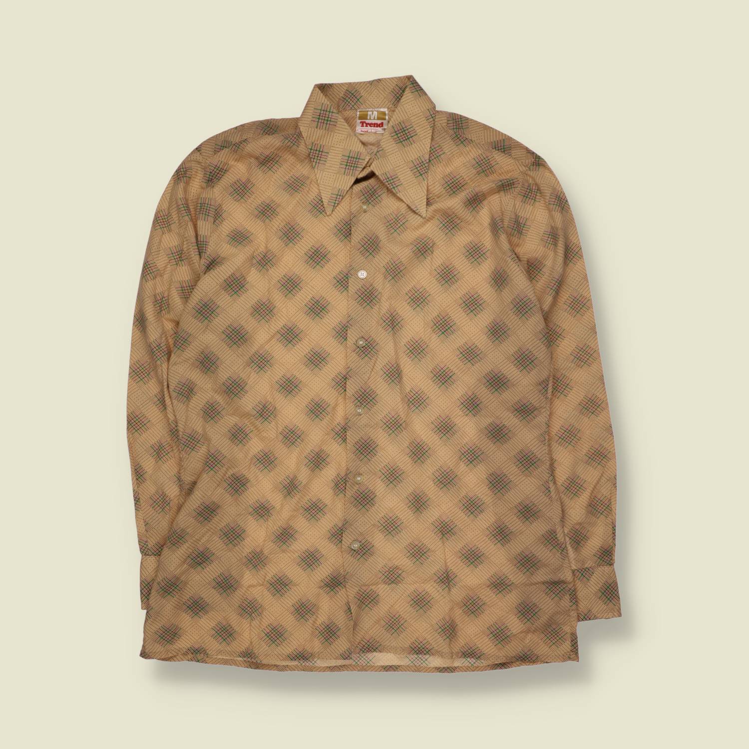 1970s | Trend | Cotton Blend Printed Long Sleeve Shirt | Tan Multi - XL