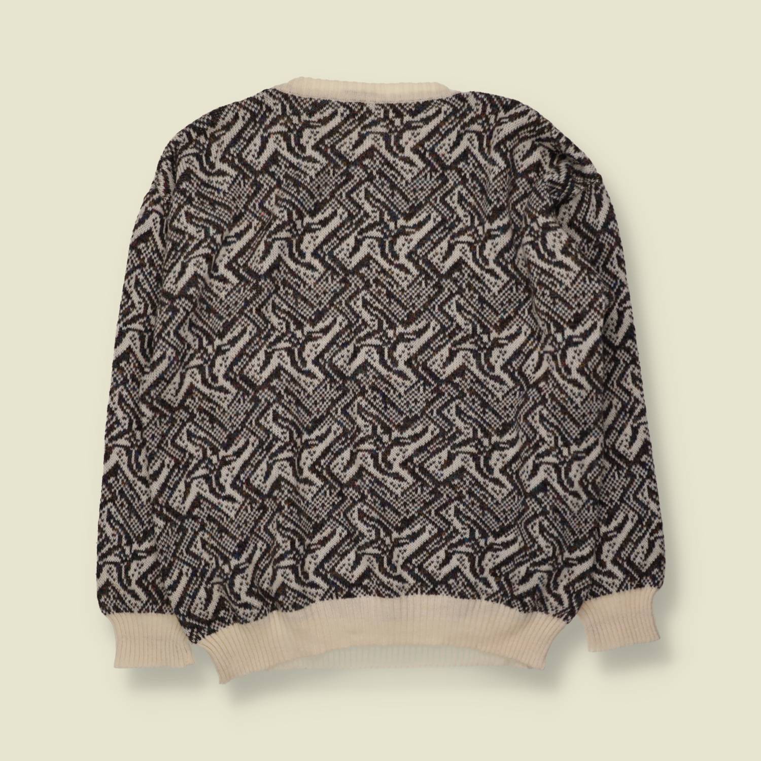 1980s | Kennington | Abstract Zigzag Knit Jumper | Cream Multi - XL