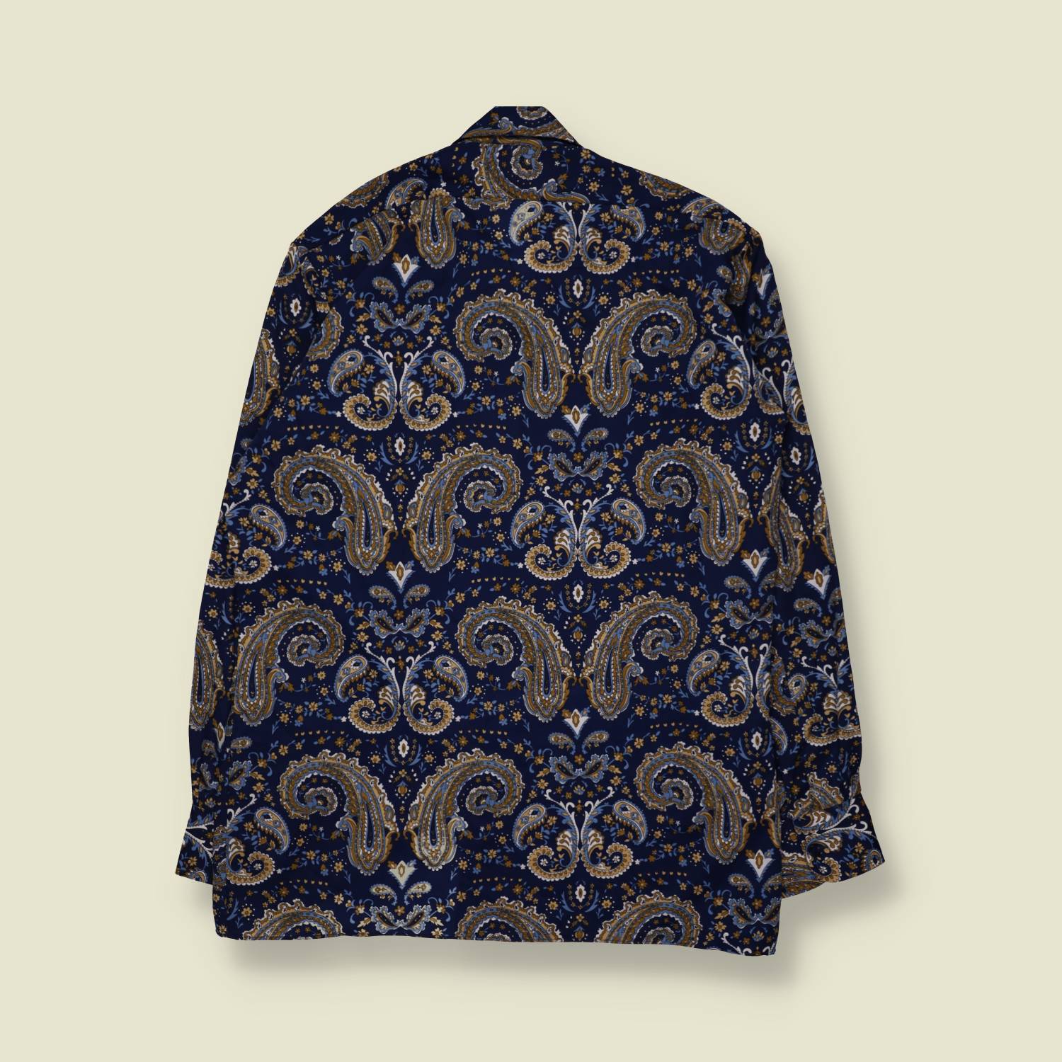 1970s | Soft Polyester Paisley Print Long Sleeve Shirt | Navy Multi - L