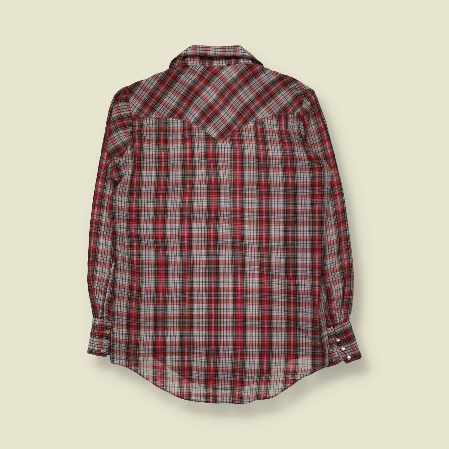 1970s | Open Range | Cotton Blend Check Western Shirt | Red & White - M