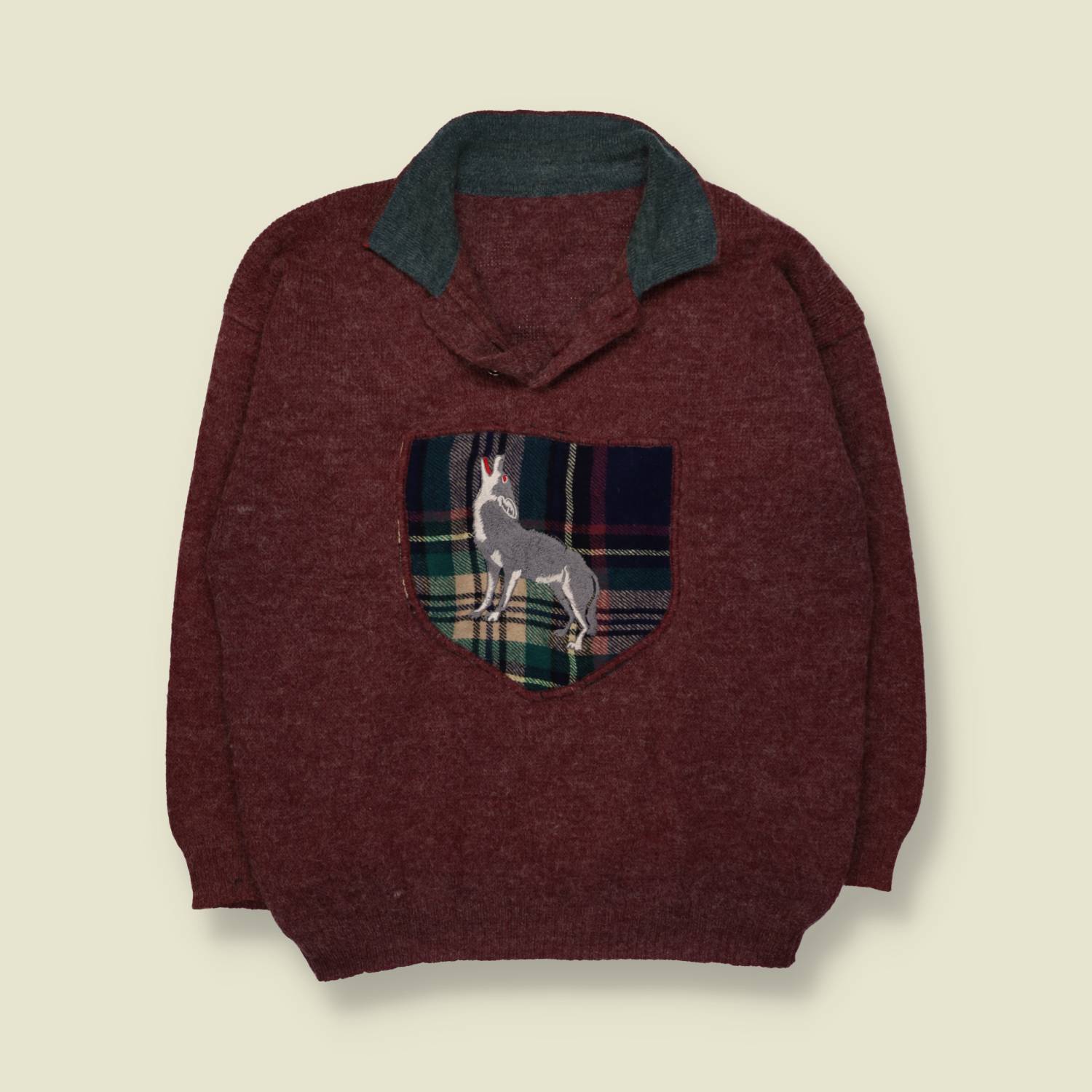 1980s | Novelty Howling Wolf Jumper | Burgundy - XL