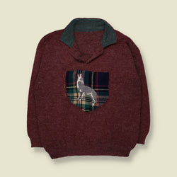 1980s | Novelty Howling Wolf Jumper | Burgundy - XL