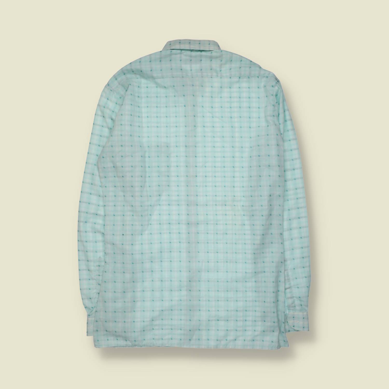 1970s | Tower Shirt | Cotton Blend Windowpane Check Long Sleeve Shirt | Mint - M