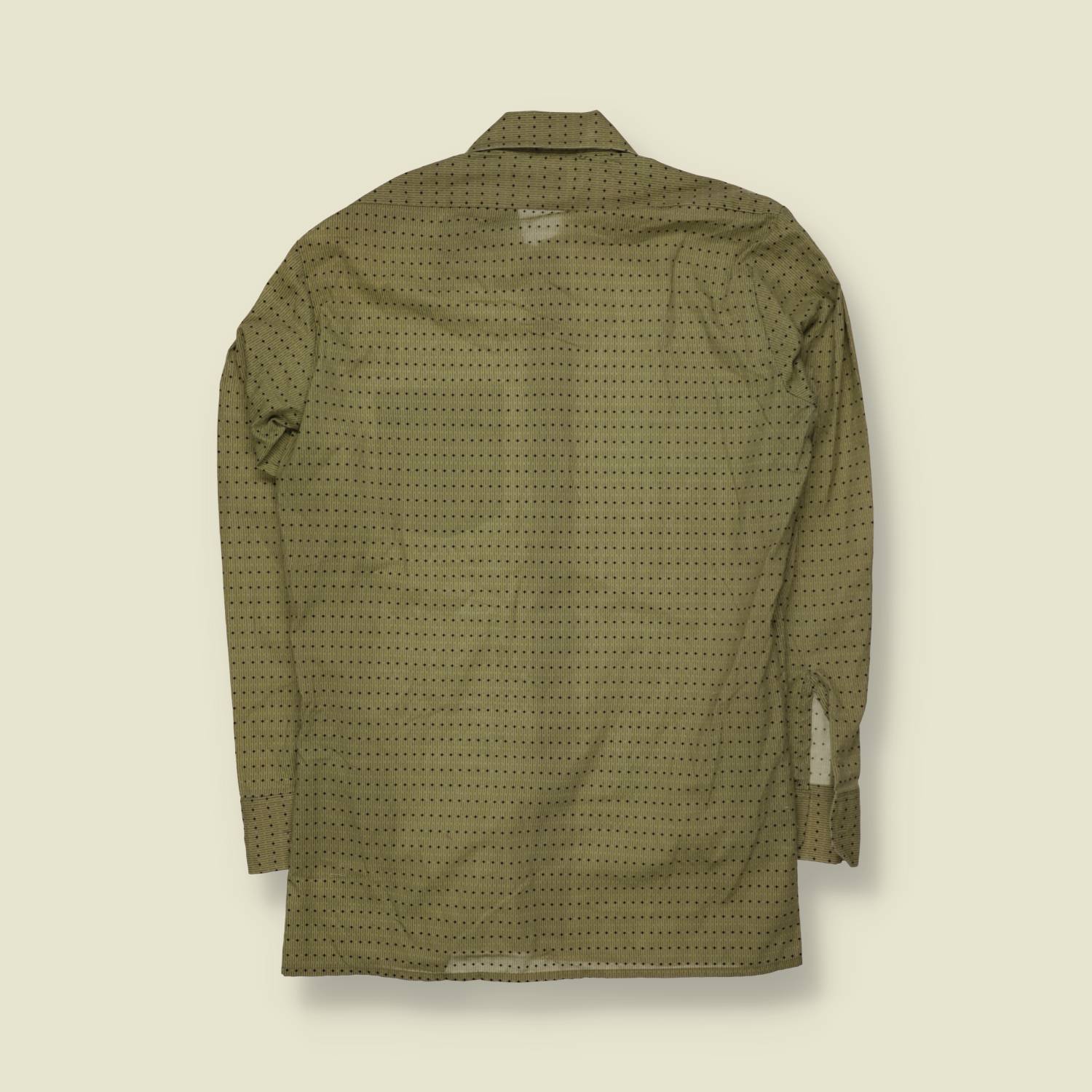 1970s | Mode 2000 | Poly Cotton Polka Dot Long Sleeve Shirt | Olive - M