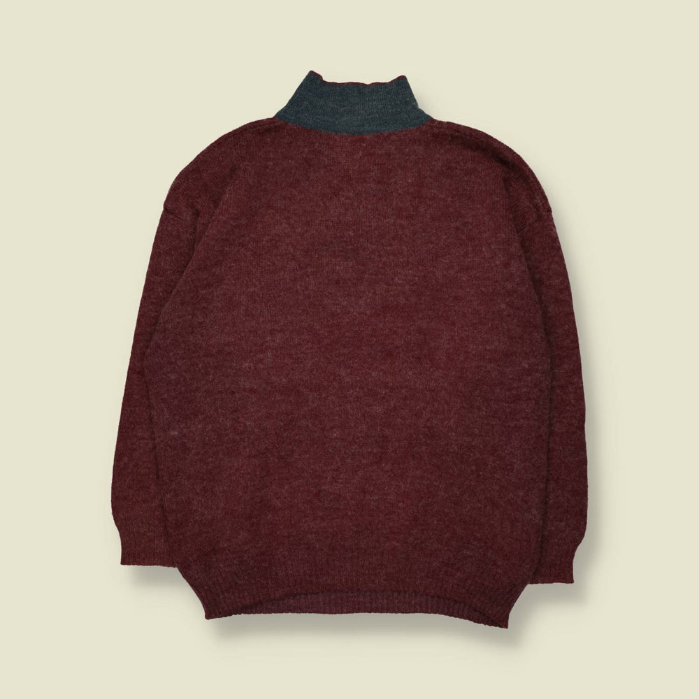 1980s | Novelty Howling Wolf Jumper | Burgundy - XL