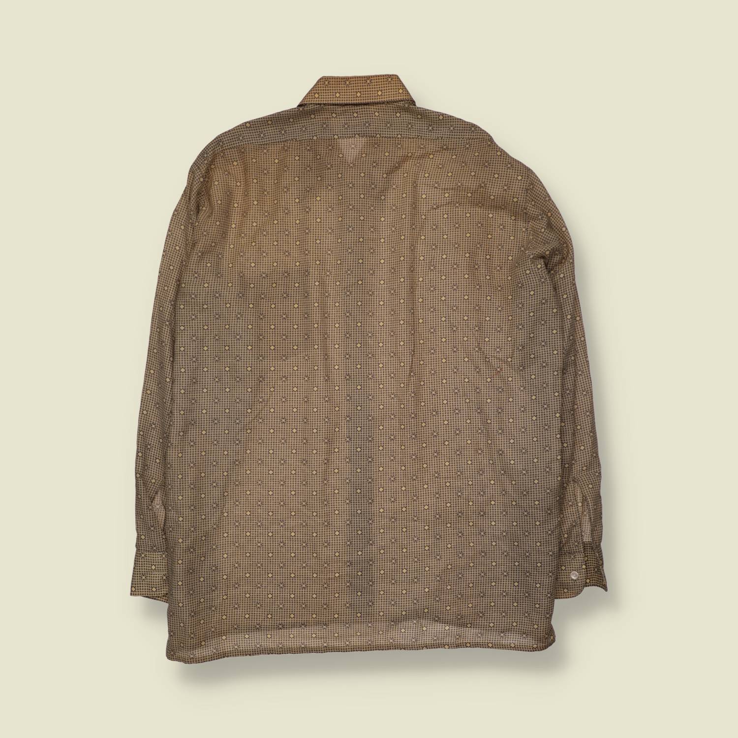 1970s | M Club | Poly Cotton Diamond Print Long Sleeve Shirt | Tan - 3XL