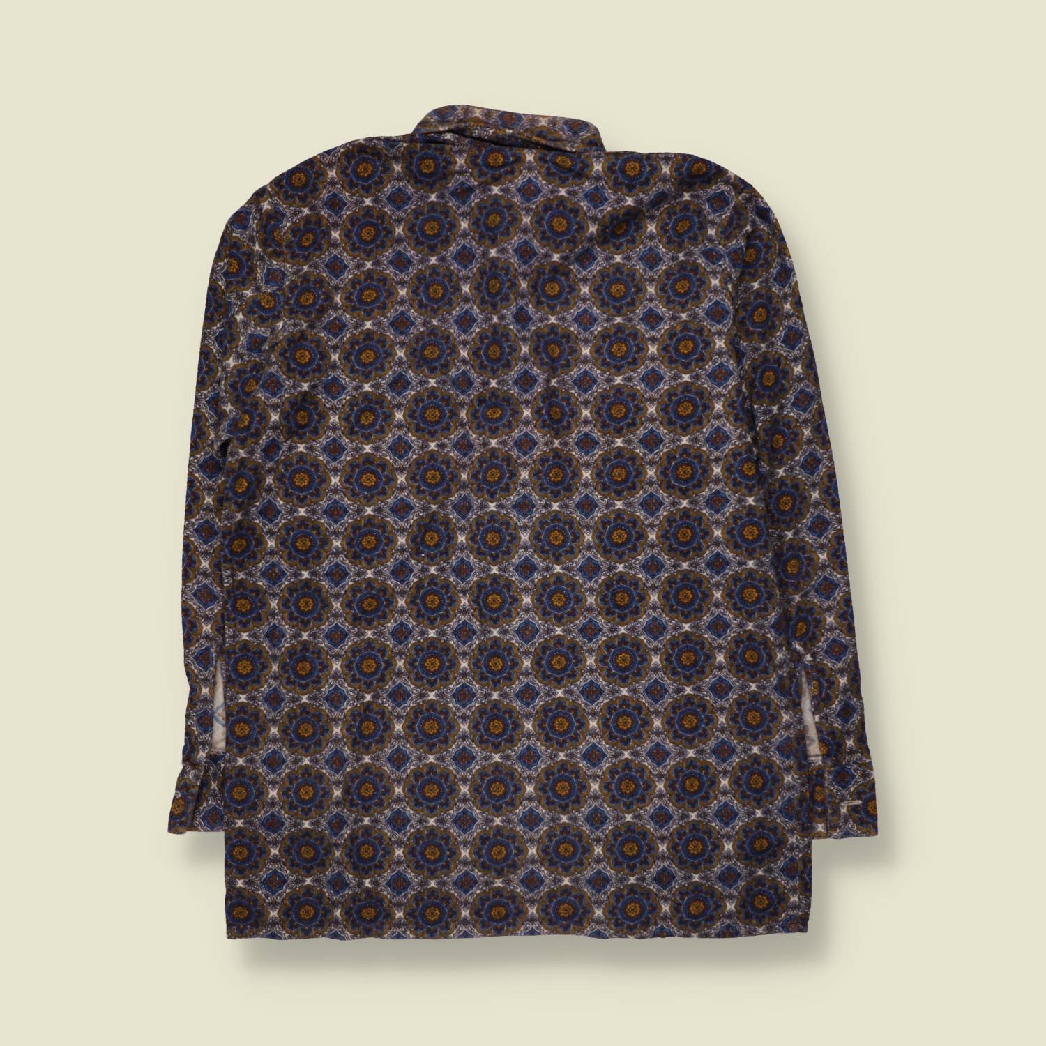 1970s | Friendship | Cotton Blend Flannel Medallion Print Shirt | Blue & Gold - S