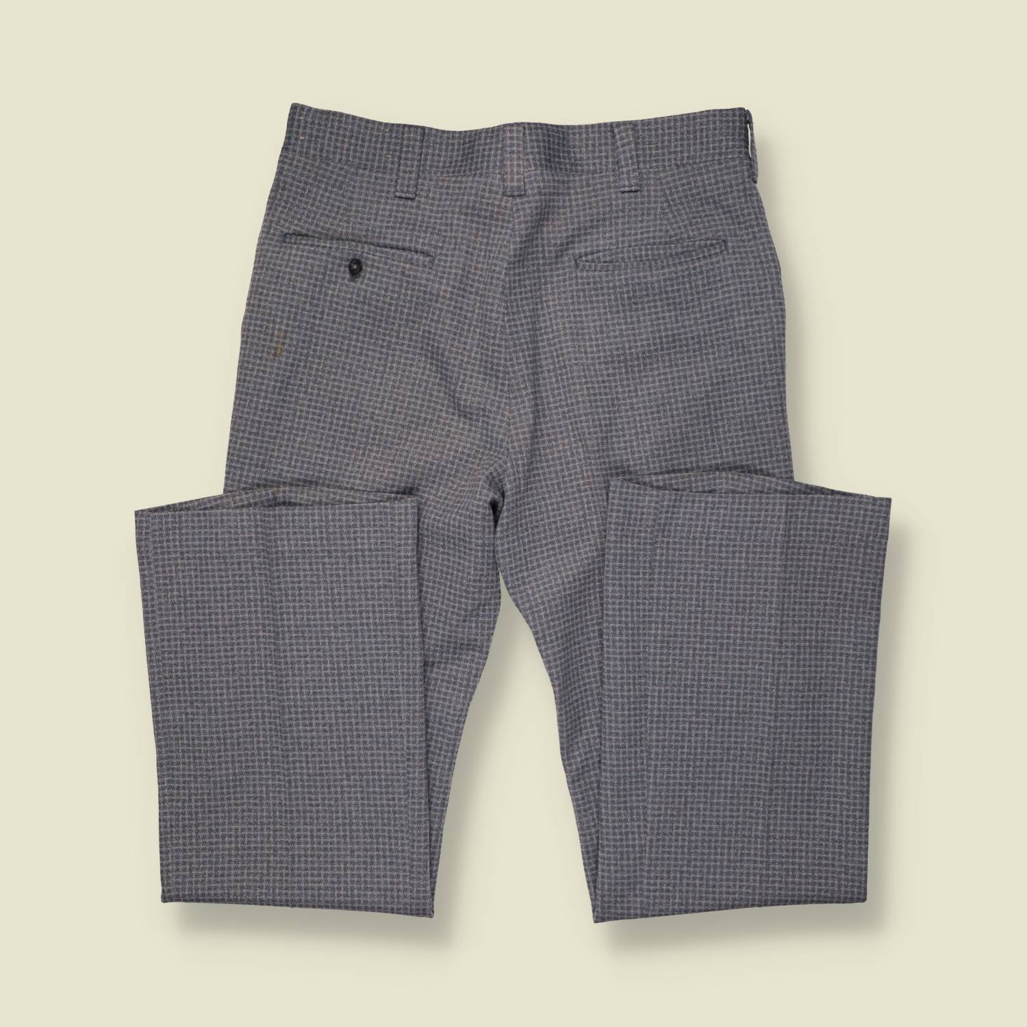 1970s | Polyester Blend Micro Check Trousers | Grey - w32