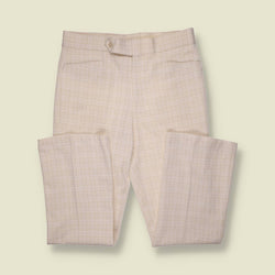 1970s | Polyester Micro Check Flared Trousers | Cream - w36