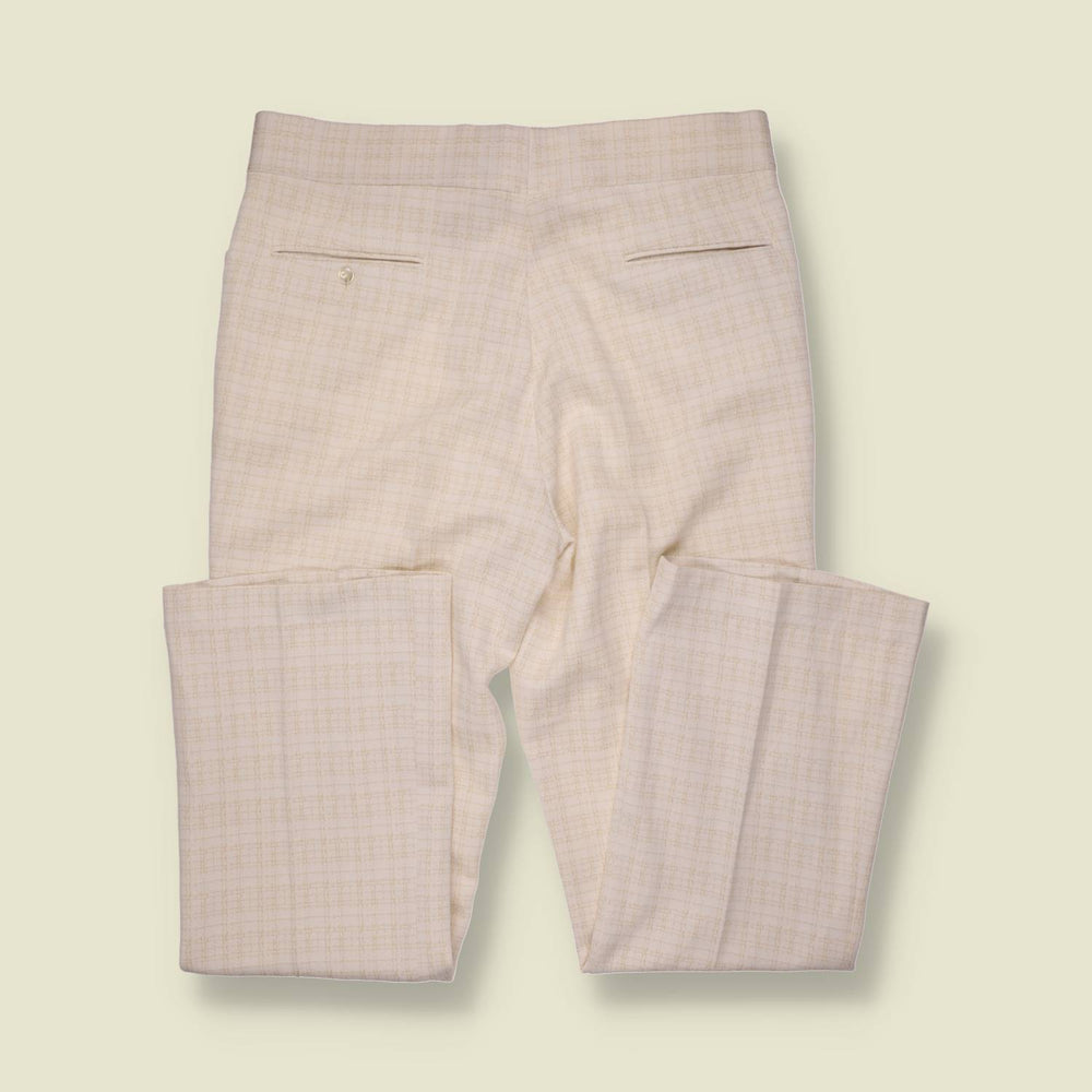 1970s | Polyester Micro Check Flared Trousers | Cream - w36