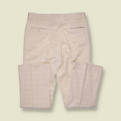 1970s | Polyester Micro Check Flared Trousers | Cream - w36