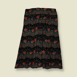 1970s | Poly Blend Skirt | Black Floral - w30