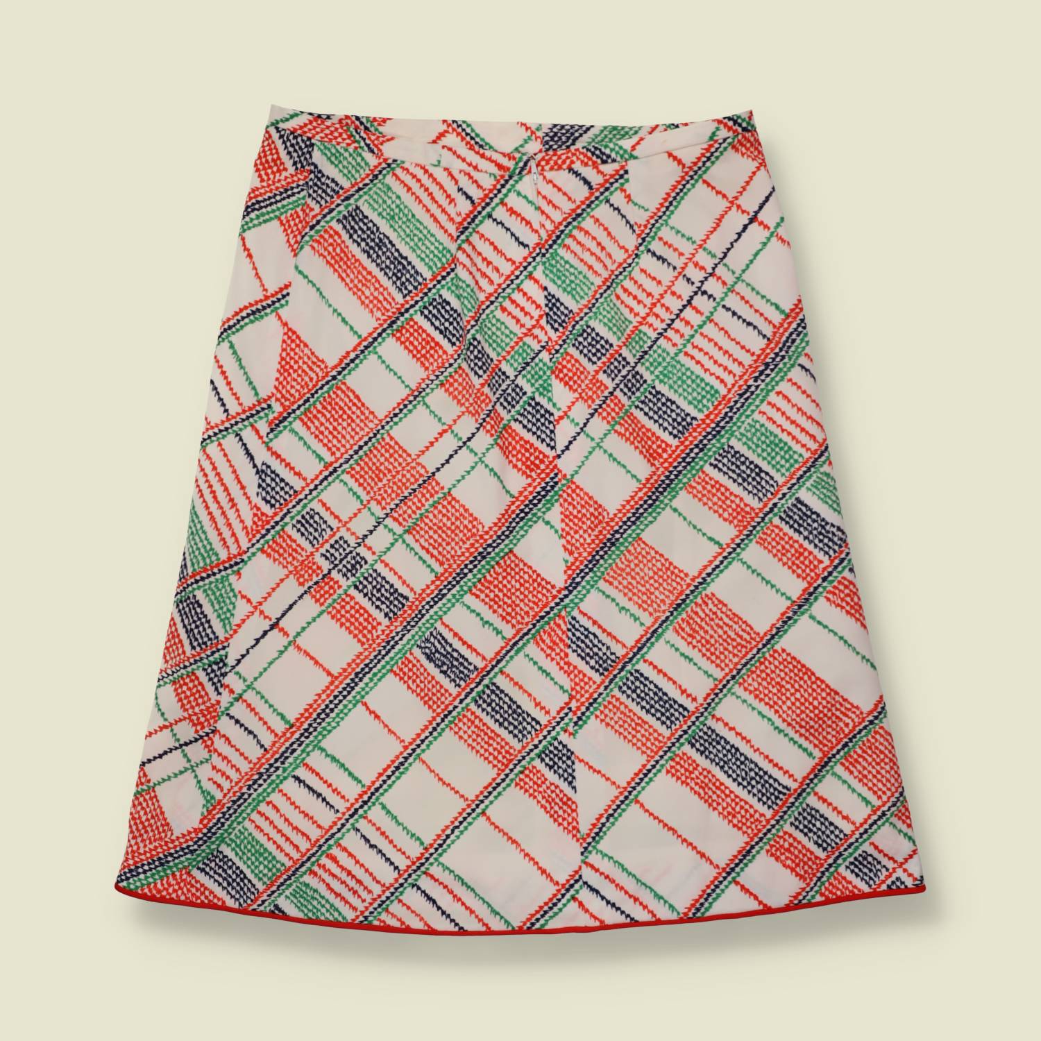 1970s | Polyester Skirt | White Multi Check - w30