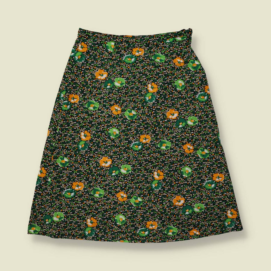 1970s | Polyester Skirt | Green & Orange Floral - w28
