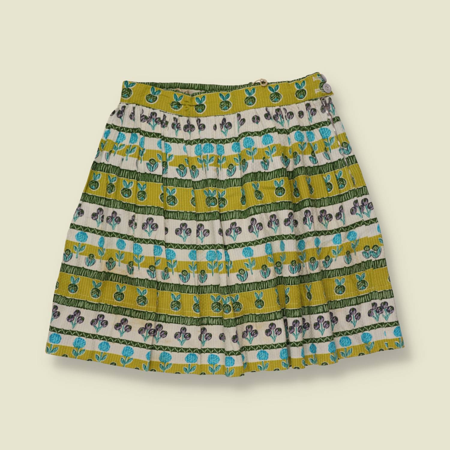 1950s | Cotton Skirt | Green & Blue - w26